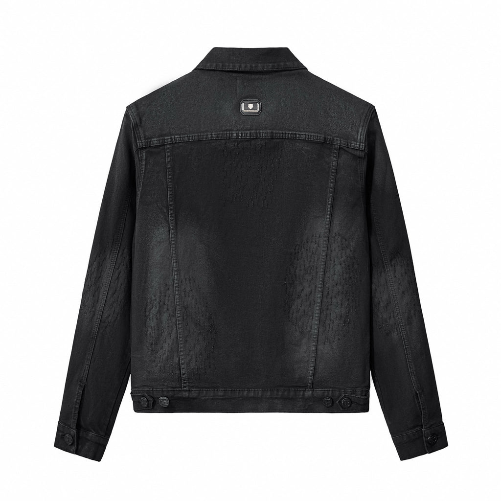 Obsidian Distressed Denim Jacket BLACK