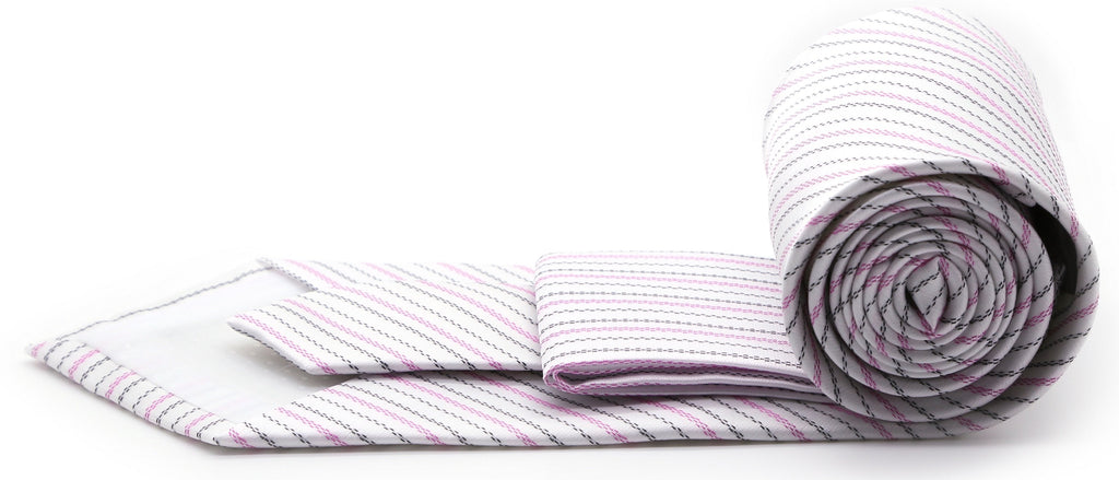 Mens Dads Classic Fuchsia Striped Pattern Business Casual Necktie & Hanky Set JO-5