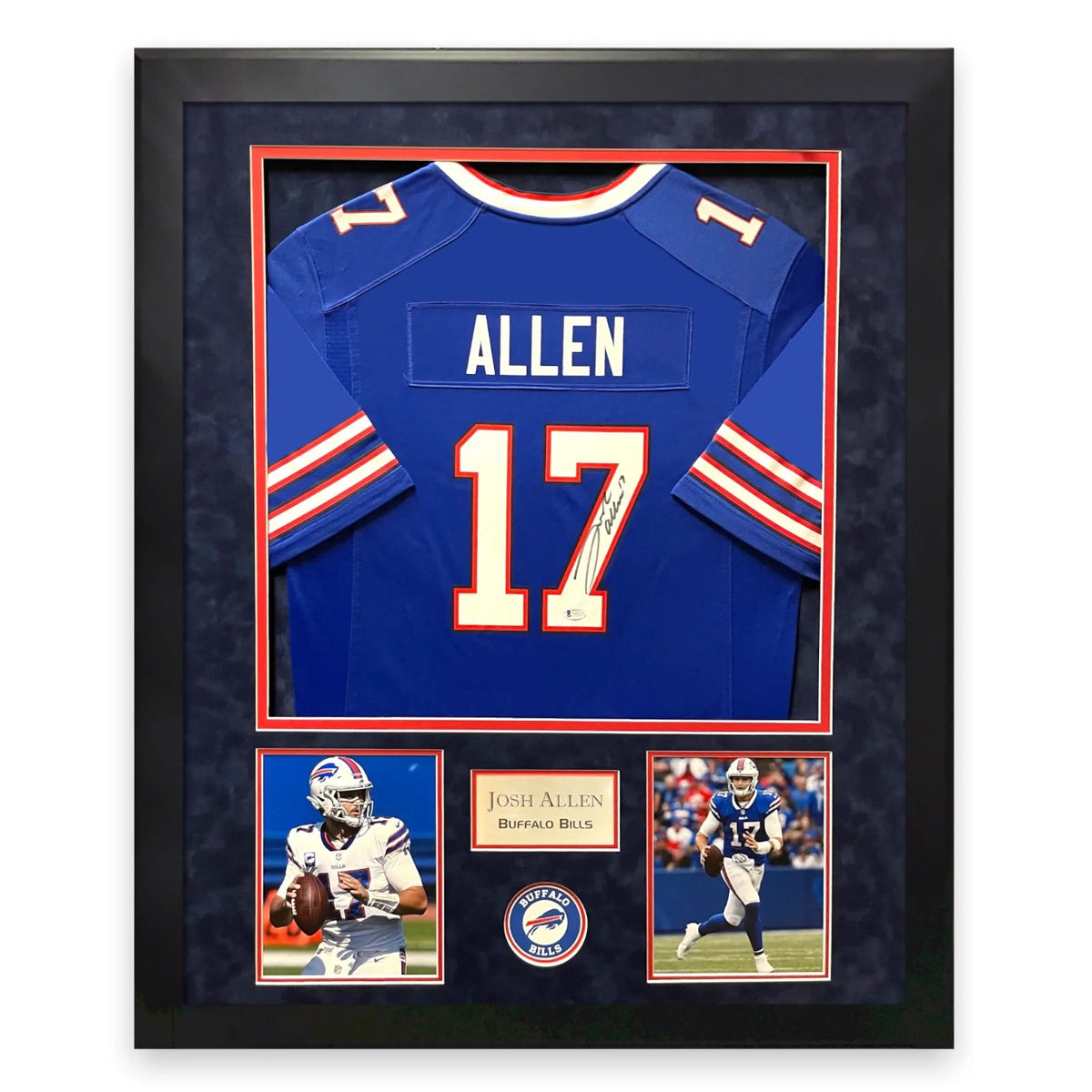 Josh Allen Buffalo Bills Autographed Blue Jersey Framed to 32x40 Beckett
