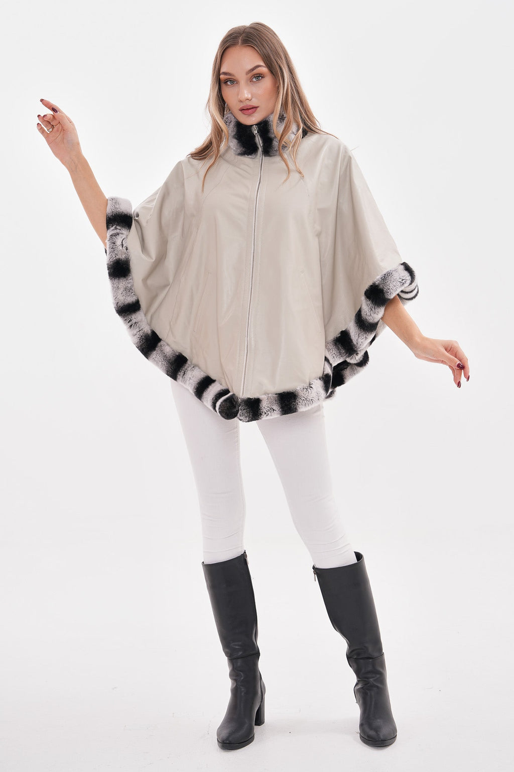The Glacier Light Beige Reversible Leather Women Jacket