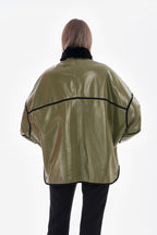 The Rebel Reversible Shearling Olive Green Leather Women Jacket