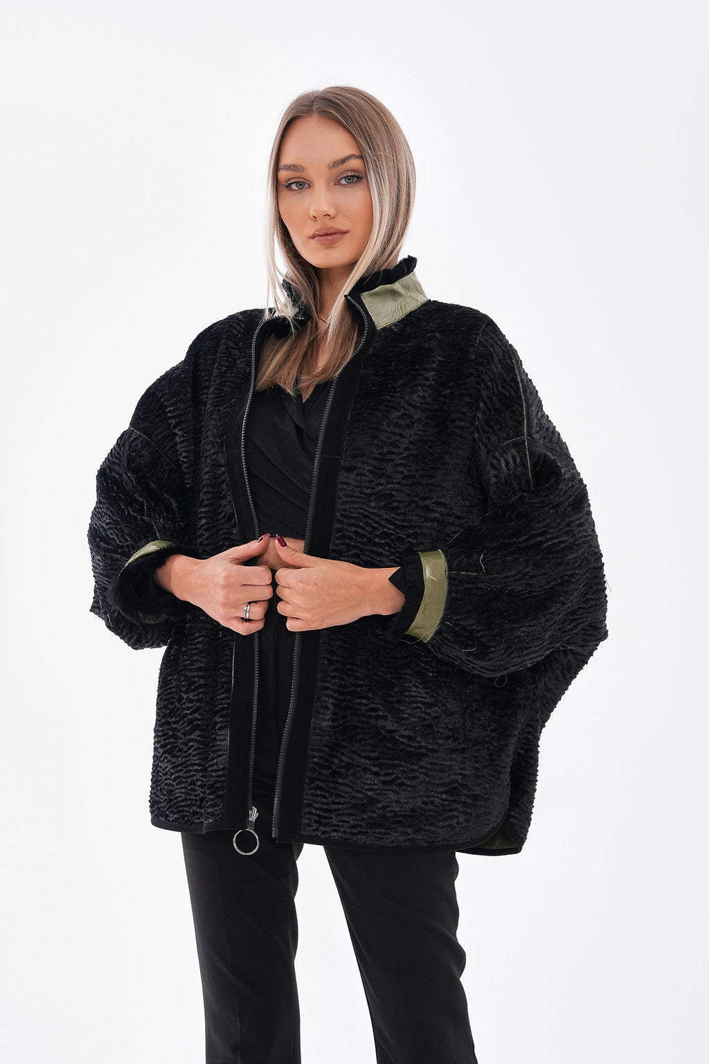 The Rebel Reversible Shearling Olive Green Leather Women Jacket