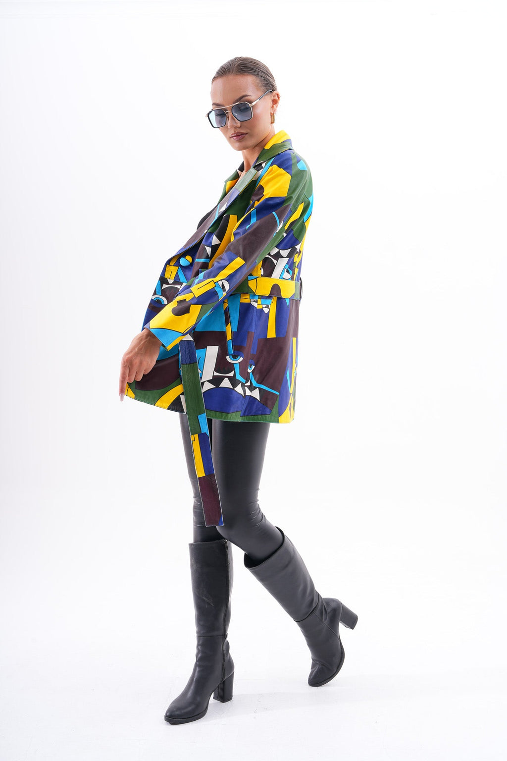 Sienna Abstract Art Leather Women Jacket – Blue Green Edition