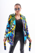 Sienna Abstract Art Leather Women Jacket – Blue Green Edition