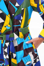 Sienna Abstract Art Leather Women Jacket – Blue Green Edition