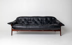 Brazilian Modern MP-41 Sofa in New Black leather and Brazilian Hardwood by Percival Lafer