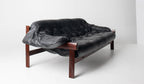 Brazilian Modern MP-41 Sofa in New Black leather and Brazilian Hardwood by Percival Lafer