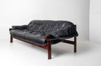 Brazilian Modern MP-41 Sofa in New Black leather and Brazilian Hardwood by Percival Lafer