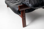Brazilian Modern MP-41 Sofa in New Black leather and Brazilian Hardwood by Percival Lafer
