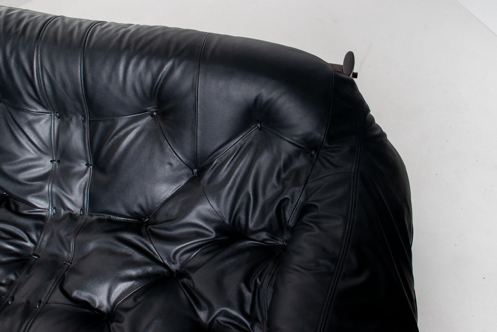 Brazilian Modern MP-41 Sofa in New Black leather and Brazilian Hardwood by Percival Lafer
