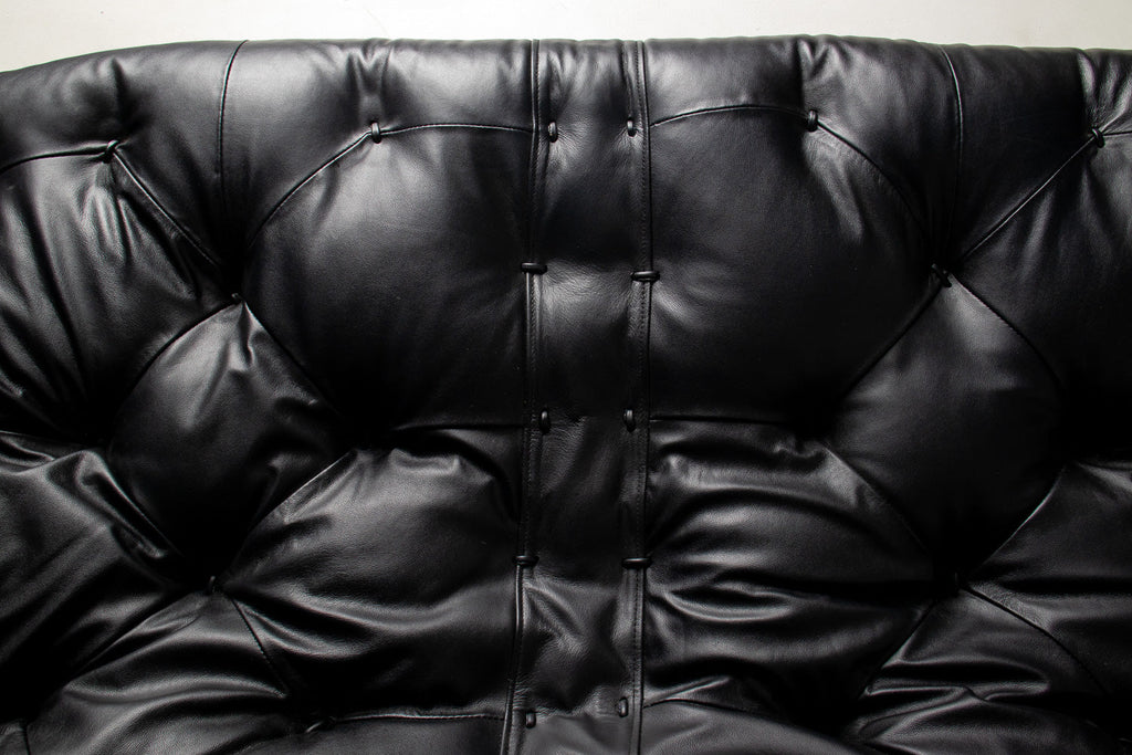 Brazilian Modern MP-41 Sofa in New Black leather and Brazilian Hardwood by Percival Lafer