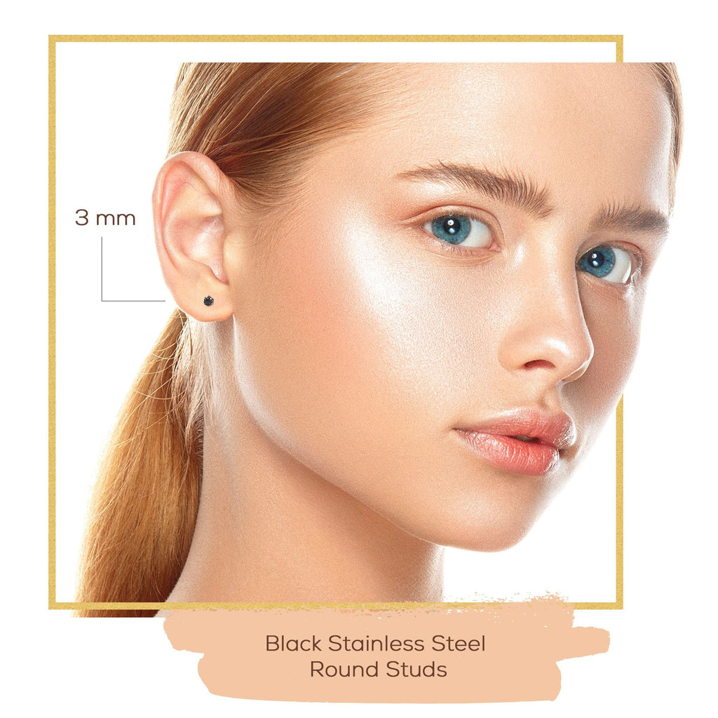 Cubic Zirconia Round Black Stud Earrings Set Of 2 Stainless Steel Jewelry Men Women