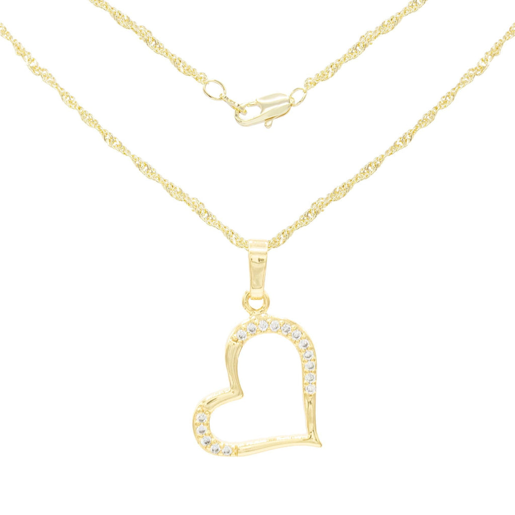 Cubic Zirconia 14K Gold Filled Heart Subtle Pendant Necklace Set