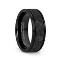 JOINER Hammered Finish Center Black Tungsten Carbide Wedding Band with Dual Offset Grooves and Polished Edges - 6mm or 8mm