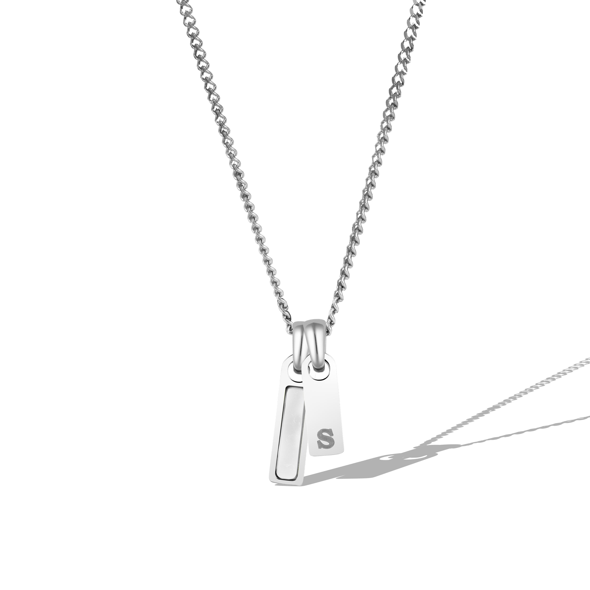 Birthstone & Initial Tag Necklace - Silver