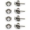 Cubic Zirconia Square Silver Stud Earrings Set Of 4 Stainless Steel Jewelry Men Women