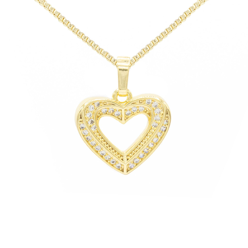 Cubic Zirconia 14K Gold Filled Double Layered Heart Pendant Necklace Set