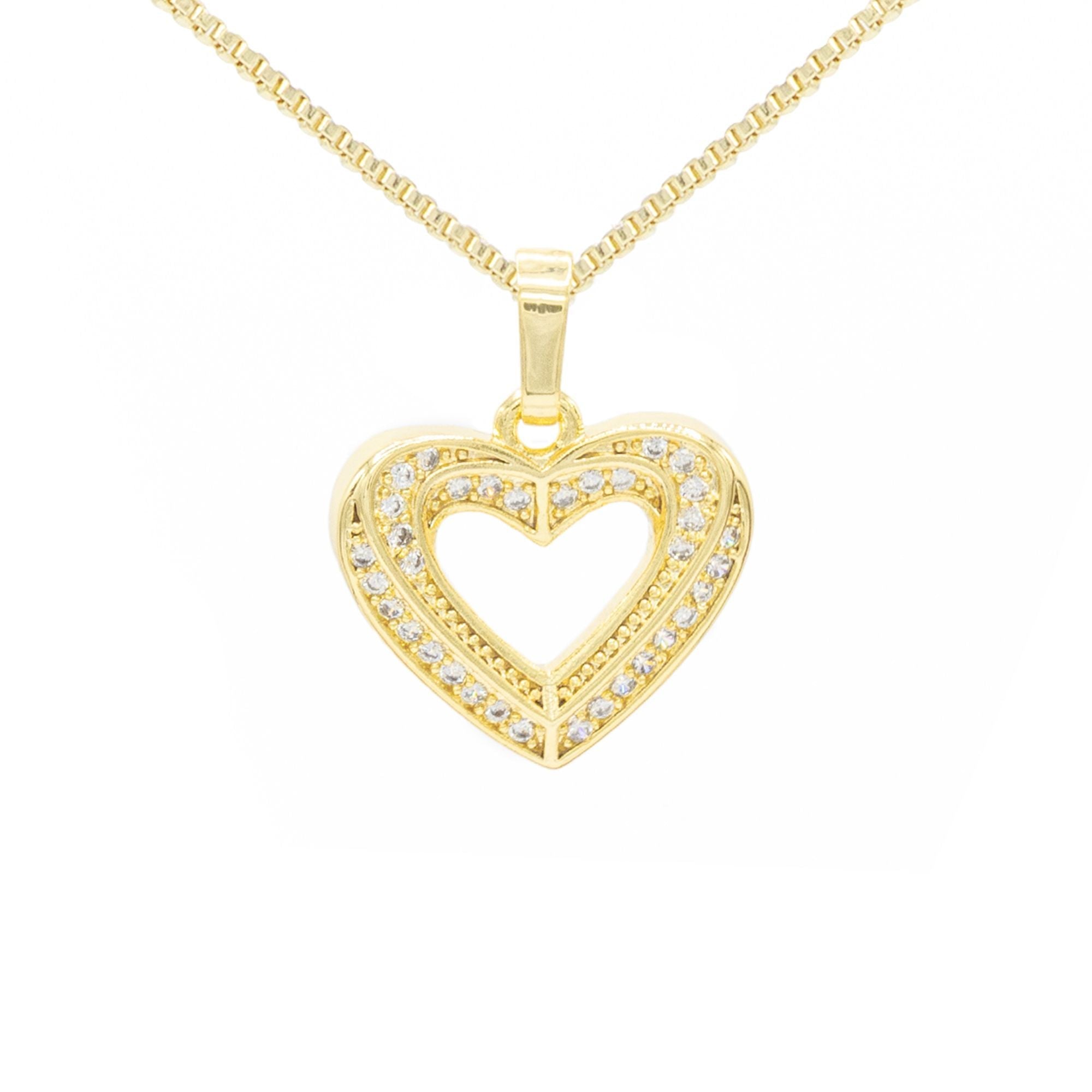 Cubic Zirconia 14K Gold Filled Double Layered Heart Pendant Necklace Set
