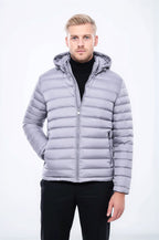 Hooded Quilted Grey Men Coat - Wessi