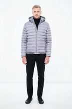 Hooded Quilted Grey Men Coat - Wessi