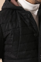 Bag Pocket Felt Hooded 4 Pocket Black Coat-Wessi