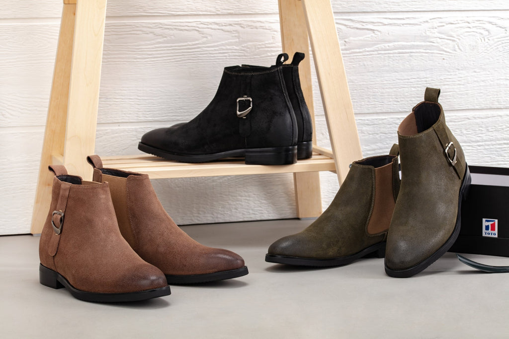 TOTO - K92081 - 3 Inches Taller (Nubuck Black) - Chelsea Ankle Boots
