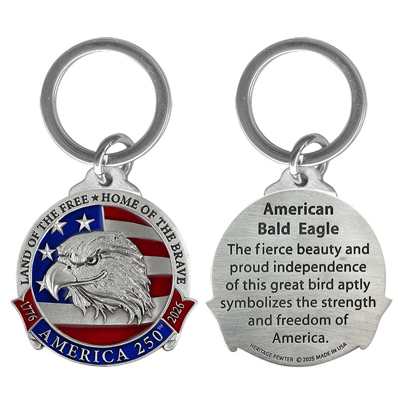 America's 250th Anniversary Eagle Head with Flag Key Chain w/ Back Text