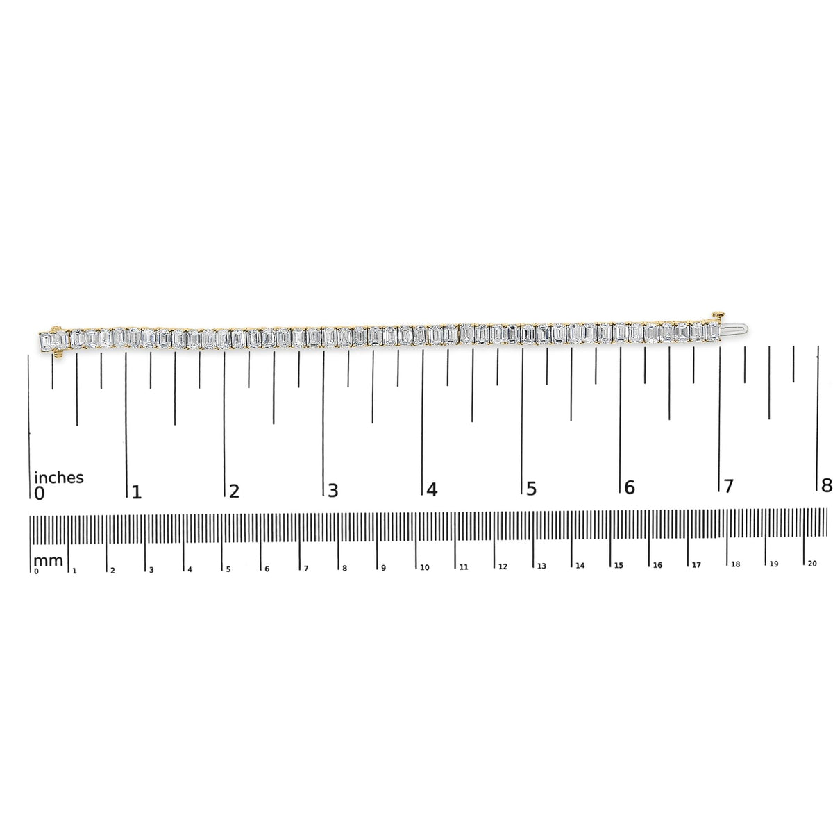 IGI Certified 14K Yellow Gold 18 1/2 Cttw Emerald Cut Lab Grown Diamond Tennis Bracelet