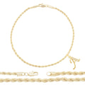 A-Z Initial Letter Pendant 14K Gold Filled Cubic Zirconia Rope Chain Anklet 10" Set 2.4 mm  Women Jewelry
