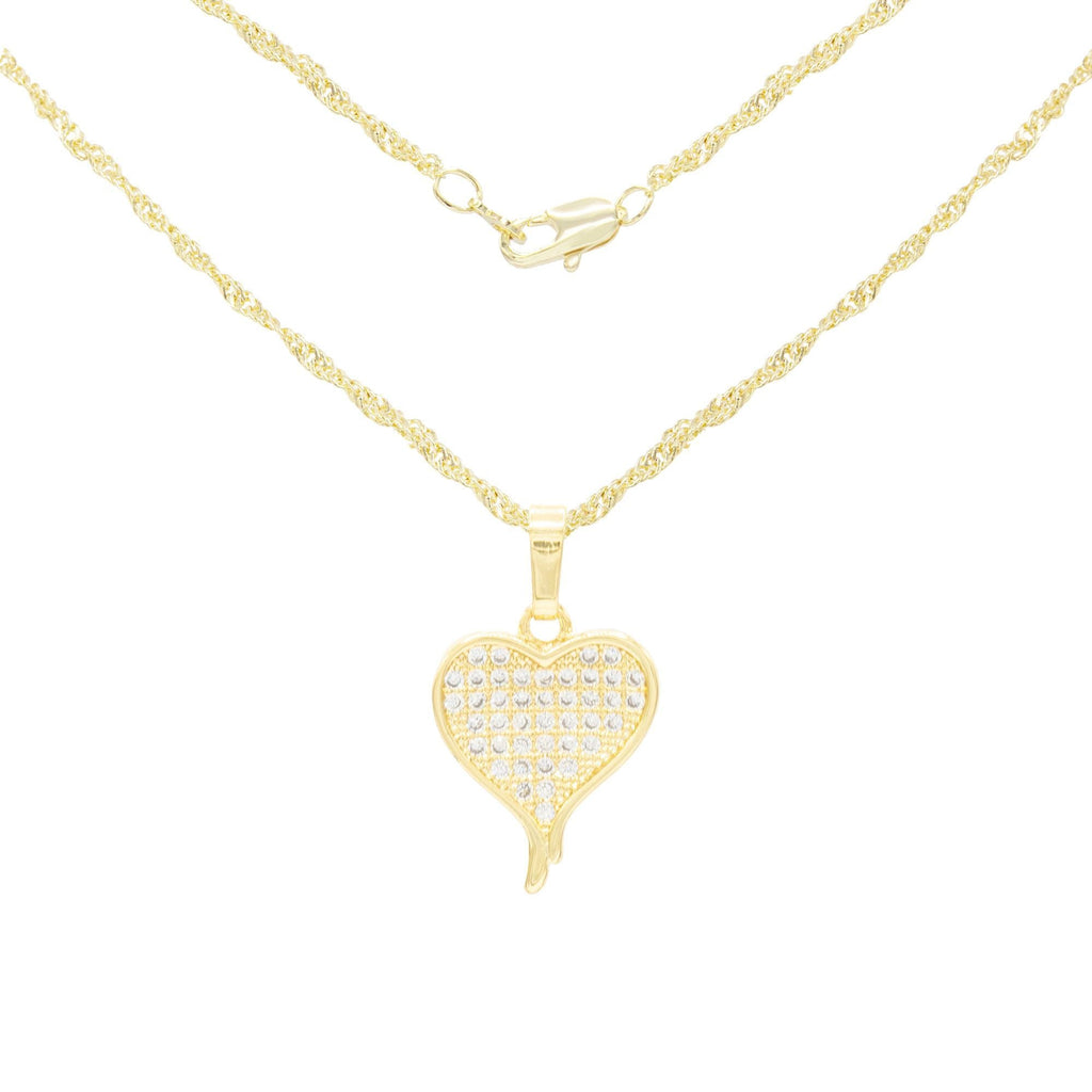 Cubic Zirconia 14K Gold Filled Heart Drip Pendant Necklace Set