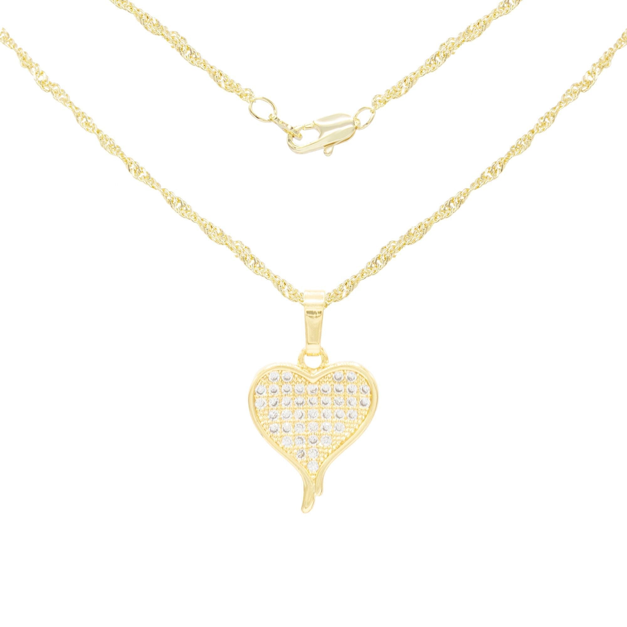 Cubic Zirconia 14K Gold Filled Heart Drip Pendant Necklace Set