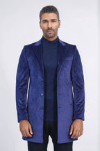 Peak Lapel Blue Men Coat - Wessi