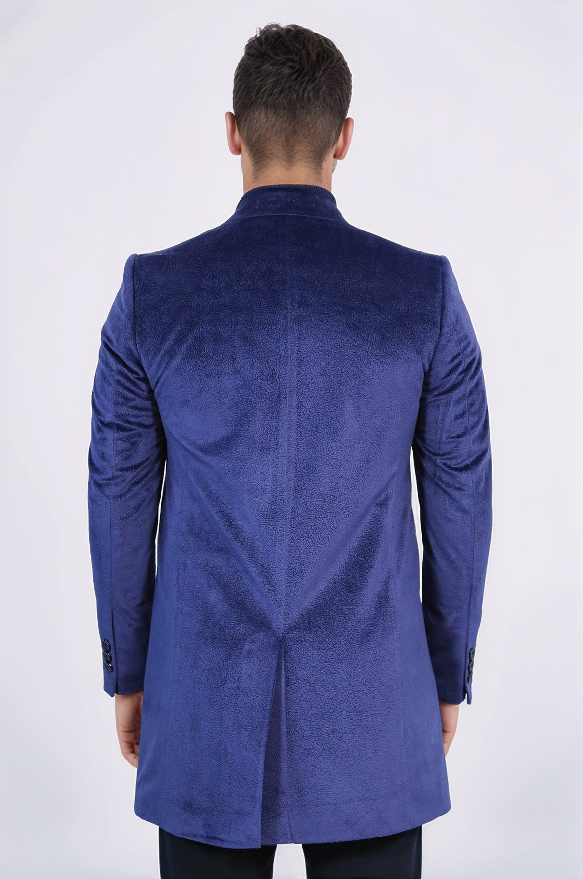 Peak Lapel Blue Men Coat - Wessi