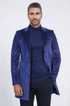 Peak Lapel Blue Men Coat - Wessi