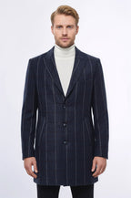 Checked Navy Blue Men Coat - Wessi