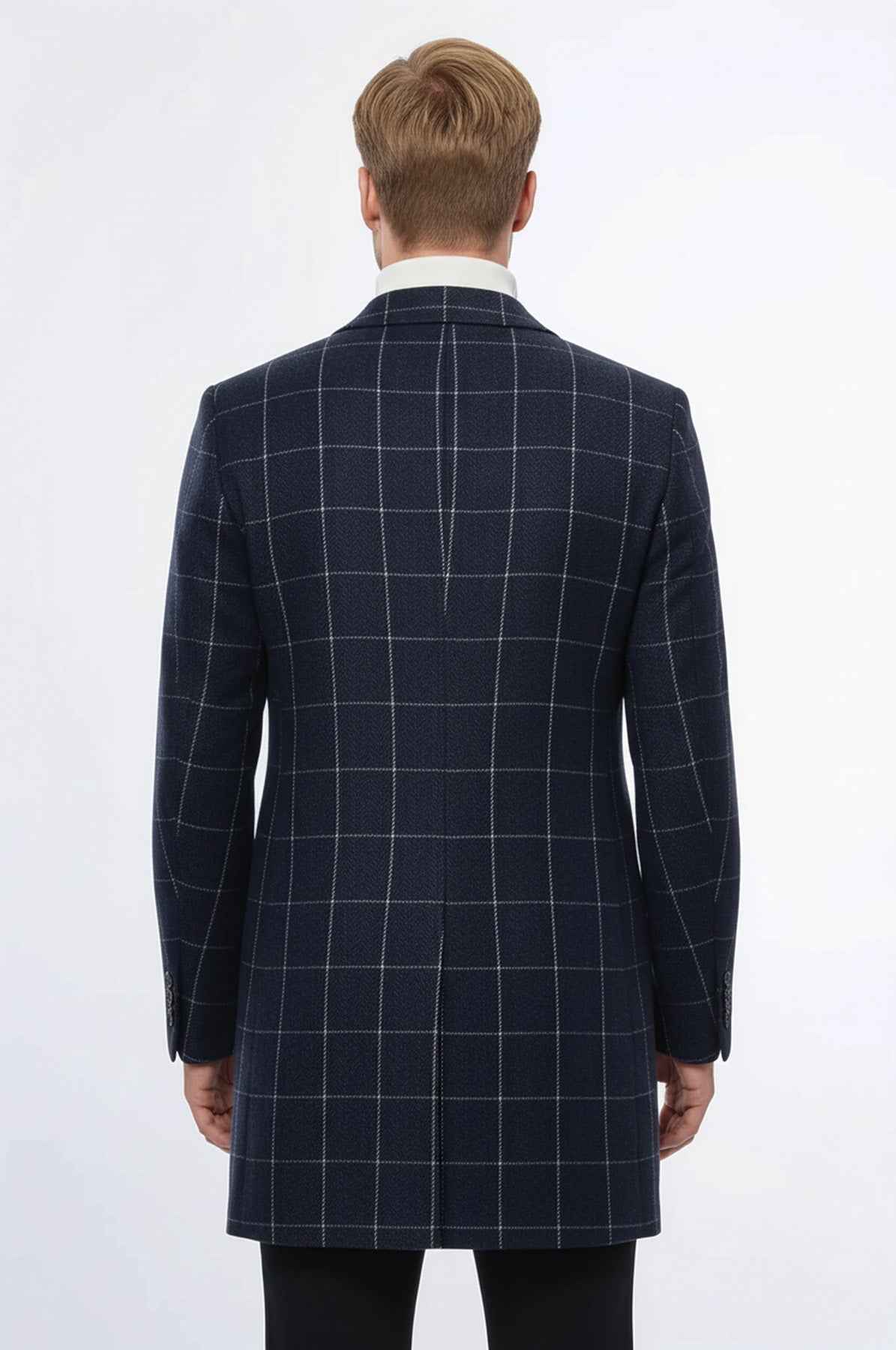 Checked Navy Blue Men Coat - Wessi