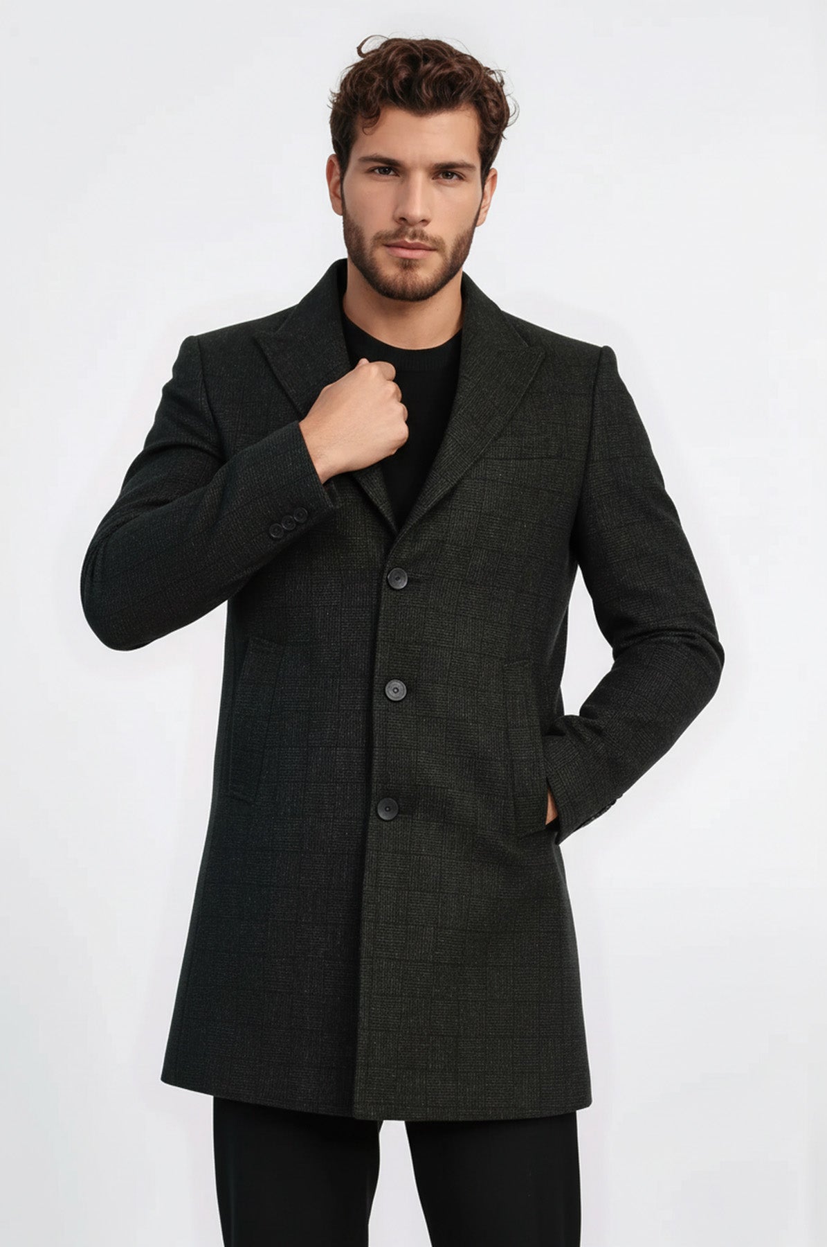 Wide Lapel Striped Slim Fit Anthracite Men Coat - Wessi