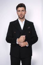 Mens Double Breasted Slim Fit Black Blazer - Wessi