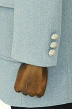 Metal Buttons Wool Cashmere Light Blue Men Double Breasted Coat - Wessi