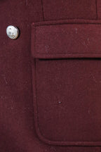 Metal Buttoned Double Breasted Burgundy Men Long Coat - Wessi