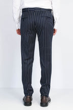 Navy White Pinstripe Slim Fit Dress Trousers – Wessi