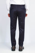 Navy Red Pinstripe Slim Fit Dress Trousers – Wessi