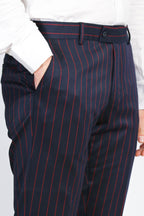 Navy Red Pinstripe Slim Fit Dress Trousers – Wessi