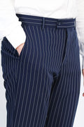 Navy Blue White Pinstripe Slim Fit Dress Trousers – Wessi