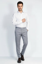 Light Grey Micro Patterned Slim Fit Dress Trousers – Wessi