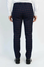 Slim Fit Checked Navy Blue Men Pants - Wessi