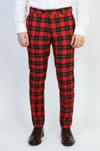 Slim Fit Checked Burgundy Men Pants - Wessi