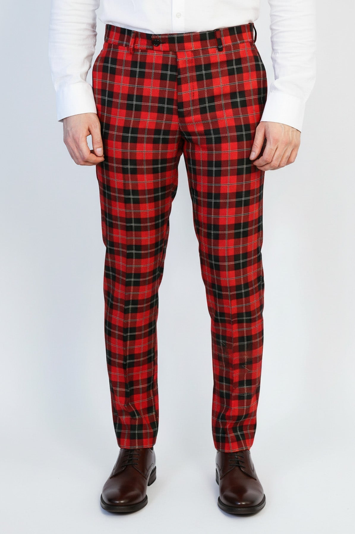 Slim Fit Checked Burgundy Men Pants - Wessi