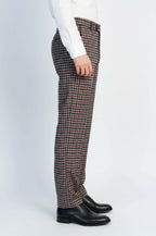Navy  Burgundy Checkered Fabric Trousers – Wessi