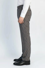 Navy Beige Checkered Fabric Trousers – Wessi